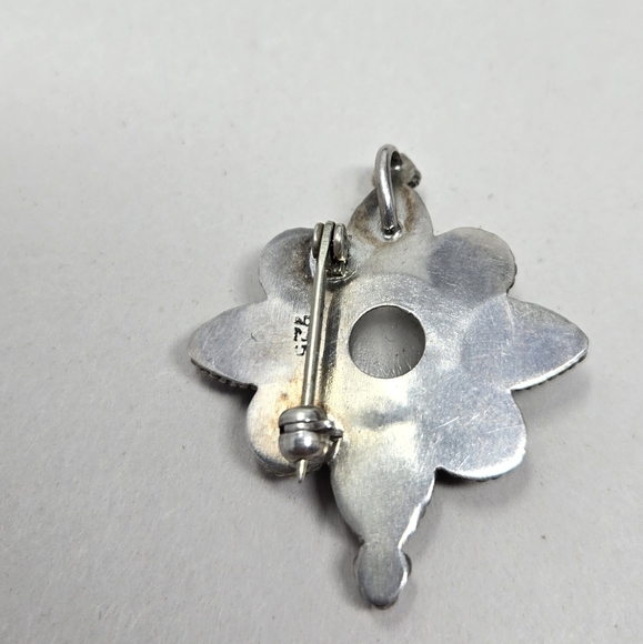 Green Peridot Cabochon Moon Stone Womens Pendant Pin Brooch Sterling Silver - Picture 5 of 8